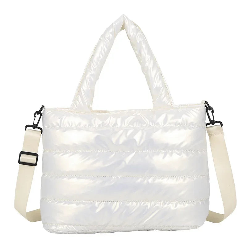 New Puffer Tote Bag for Women | Quilted Puffy Handbag & Lightweight Down Cotton Padded Shoulder & Crossbody Bag Luxegan
