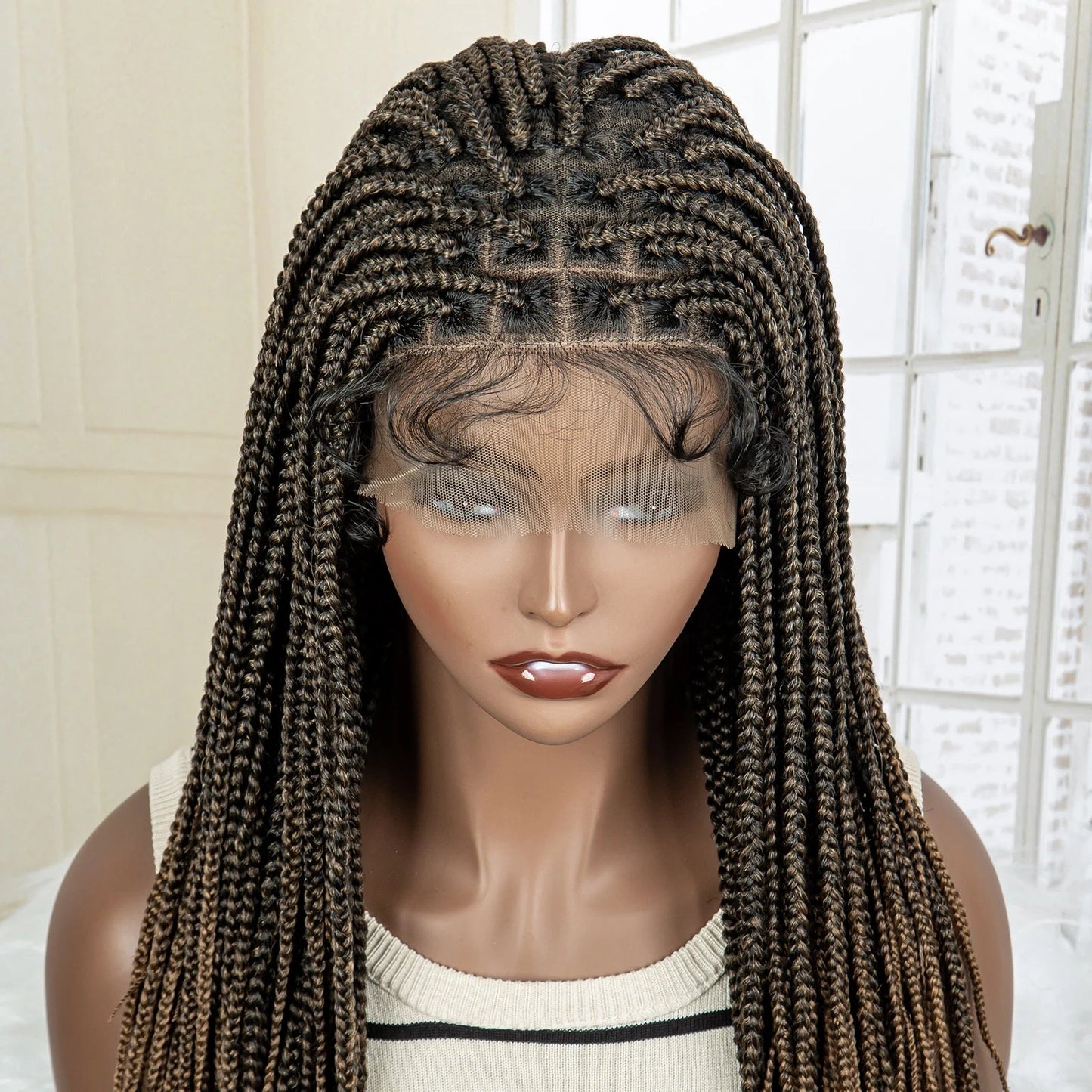 24" Full Lace Knotless Box Braided Wig | Lace Frontal Cornrow Braids | Baby Hair Synthetic Wig for Women Luxegan