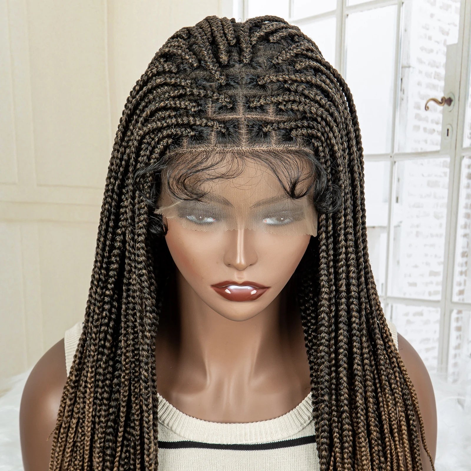 24" Full Lace Knotless Box Braided Wig | Lace Frontal Cornrow Braids | Baby Hair Synthetic Wig for Women Luxegan
