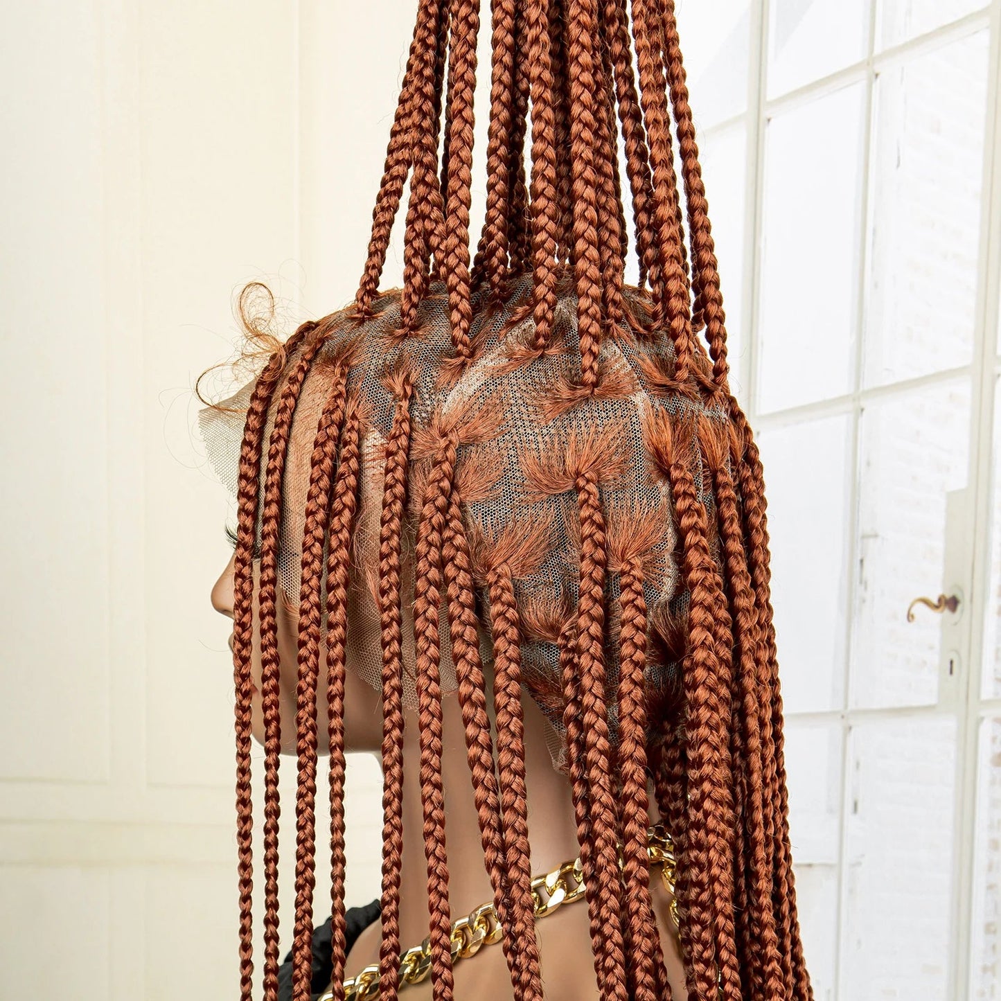 36" 613 Full Lace Knotless Box Braided Wig | Transparent HD Lace | Baby Hair | Synthetic Wig for Black Women Luxegan