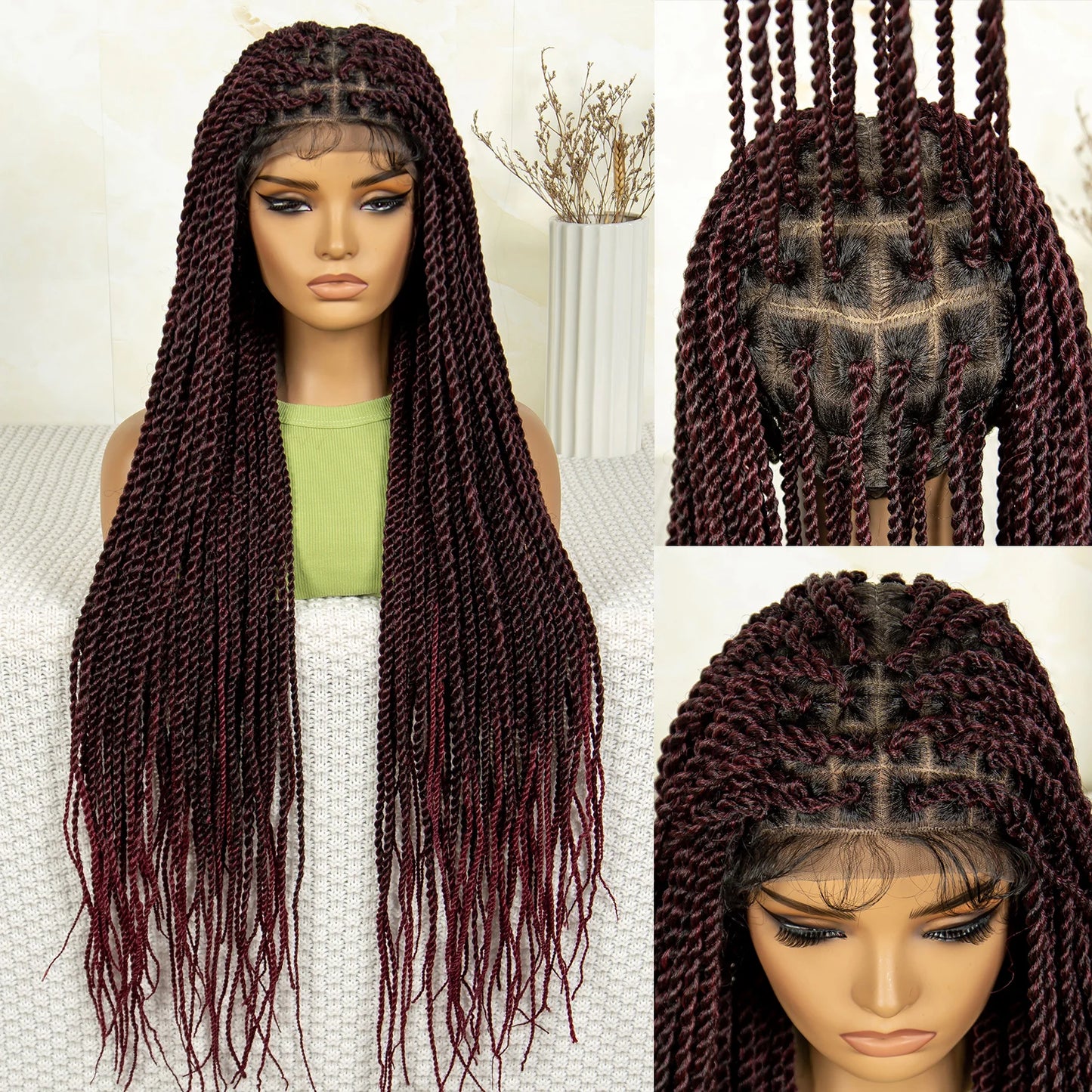 40" 360° HD Full Lace Knotless Twist Braids Wig | Blended Long Box Braids Luxegan