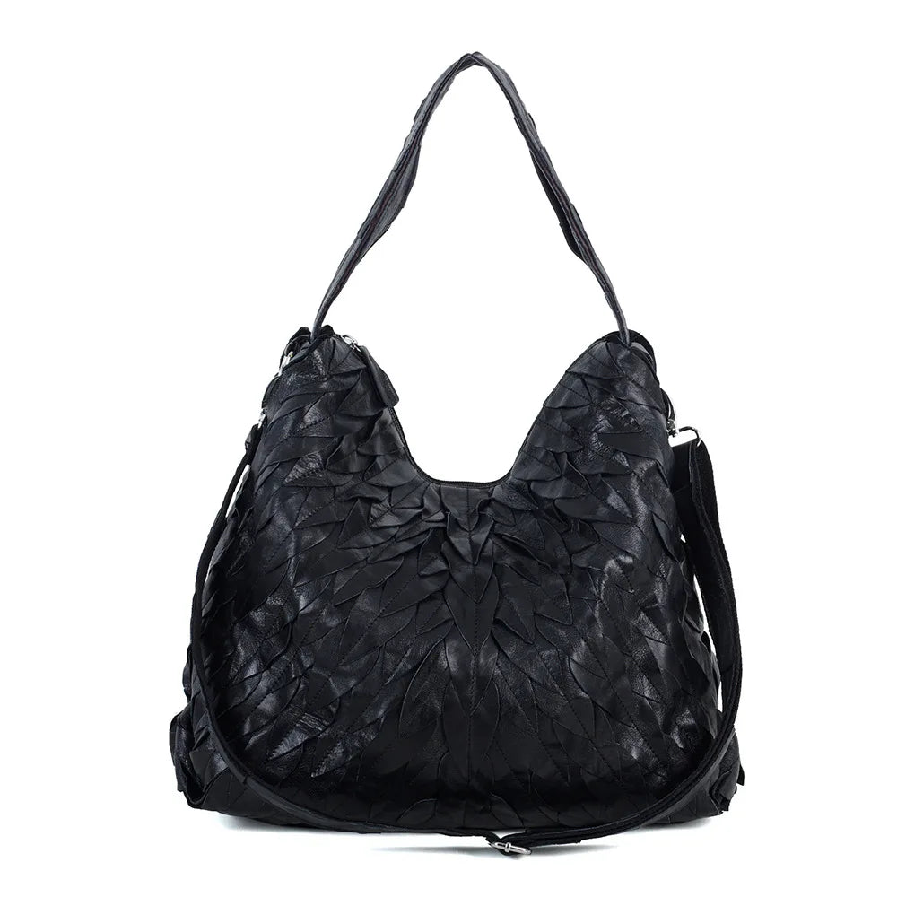 Genuine Sheepskin Leather Handbag | Colorful Contrast Maple Leaf Designer Purse | Ultra-Soft Premium Leather Hobo & Crossbody Shoulder Bag for Women Luxegan