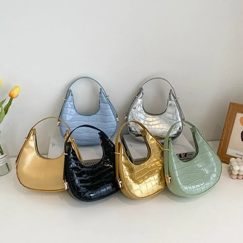 Women's Crocodile Grain Underarm Bags | PU Fashion Shoulder Bag Cute Simple Handbags | Female Purses Women Bag Clutch Purse Luxegan