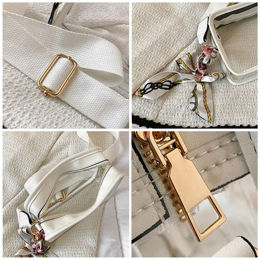 Fashion Transparent PVC Jelly Handbag | Solid Color Shoulder Messenger Crossbody Bag for Women & Girls (Ribbons Excluded) Luxegan