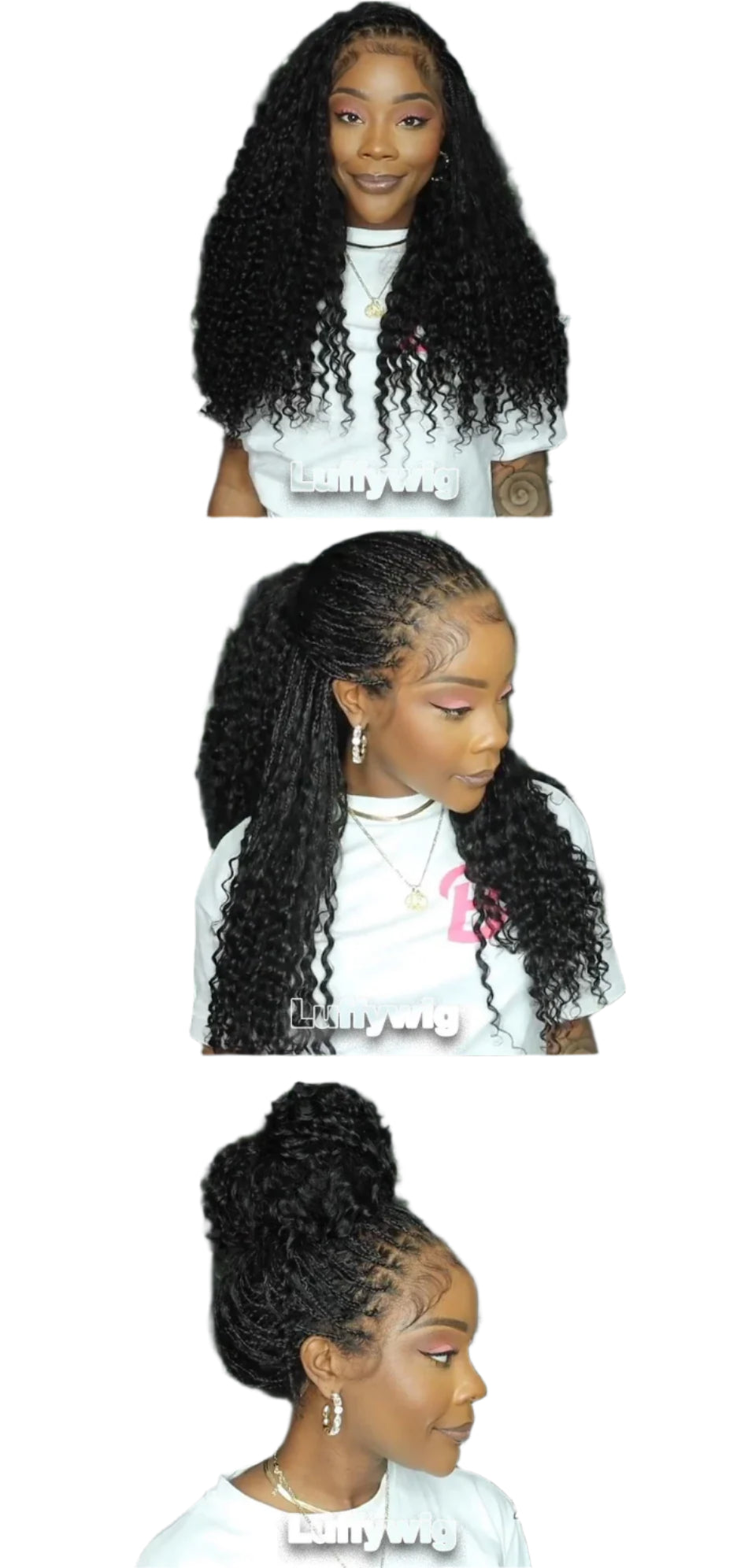 26"+ Boho Knotless Braids Ponytail Wig | HD Full Lace | Human Hair | 300% Density | Baby Hair