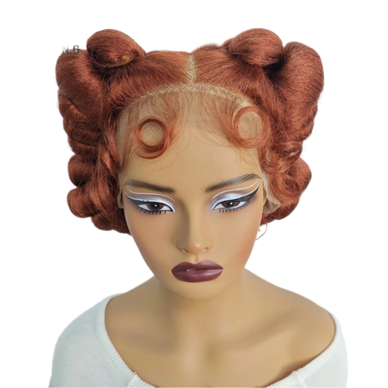 Ginger Orange Bantu Knotless Braids Wig | Short Cute Handmade | Full Lace Luxegan