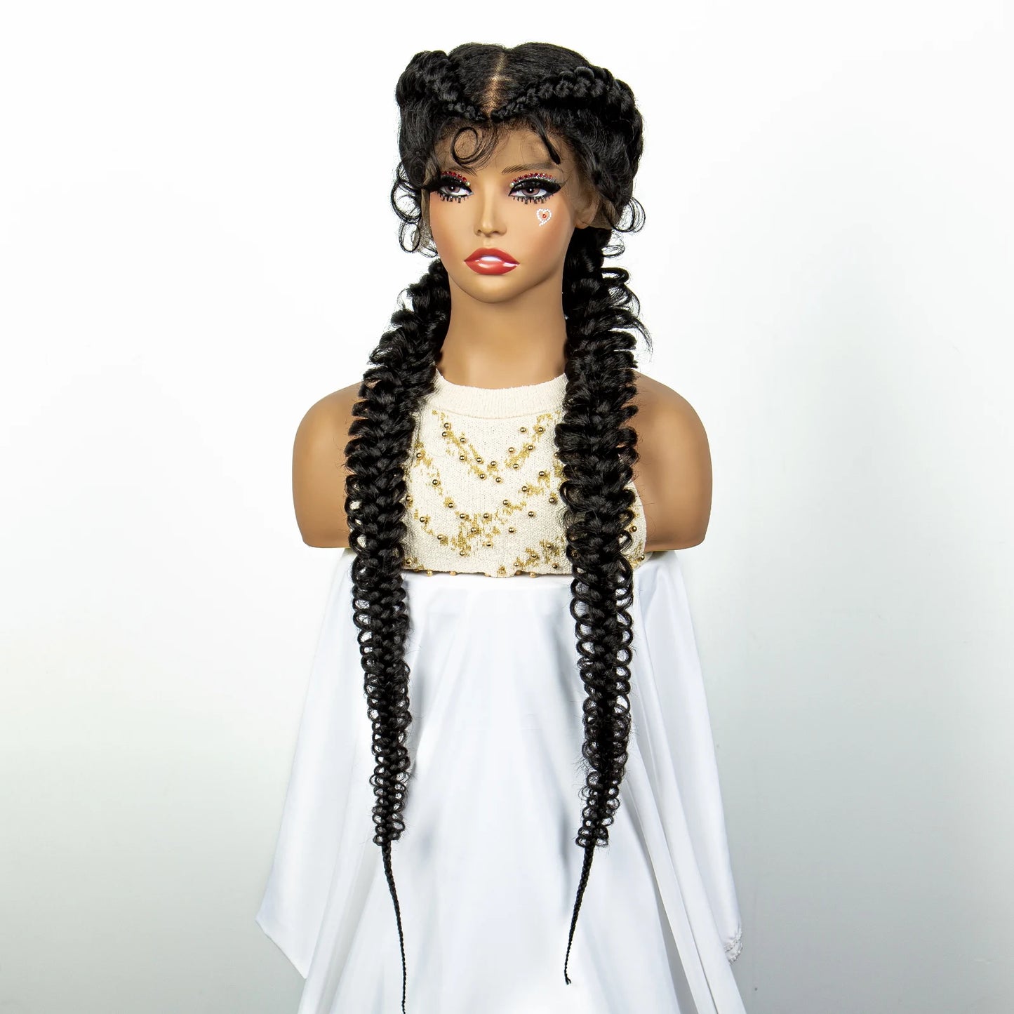 1B/30 Dark Brown Dutch Box Braids Wig | Synthetic Lace Frontal | Fishtail Braids | With Baby Hair | For Black Women