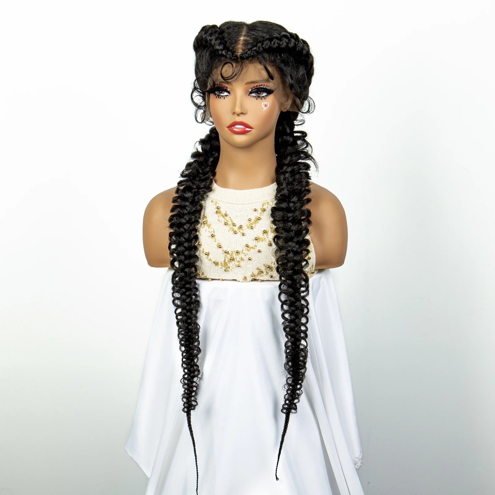 1B/30 Dark Brown Dutch Box Braids Wig | Synthetic Lace Frontal | Fishtail Braids | With Baby Hair | For Black Women