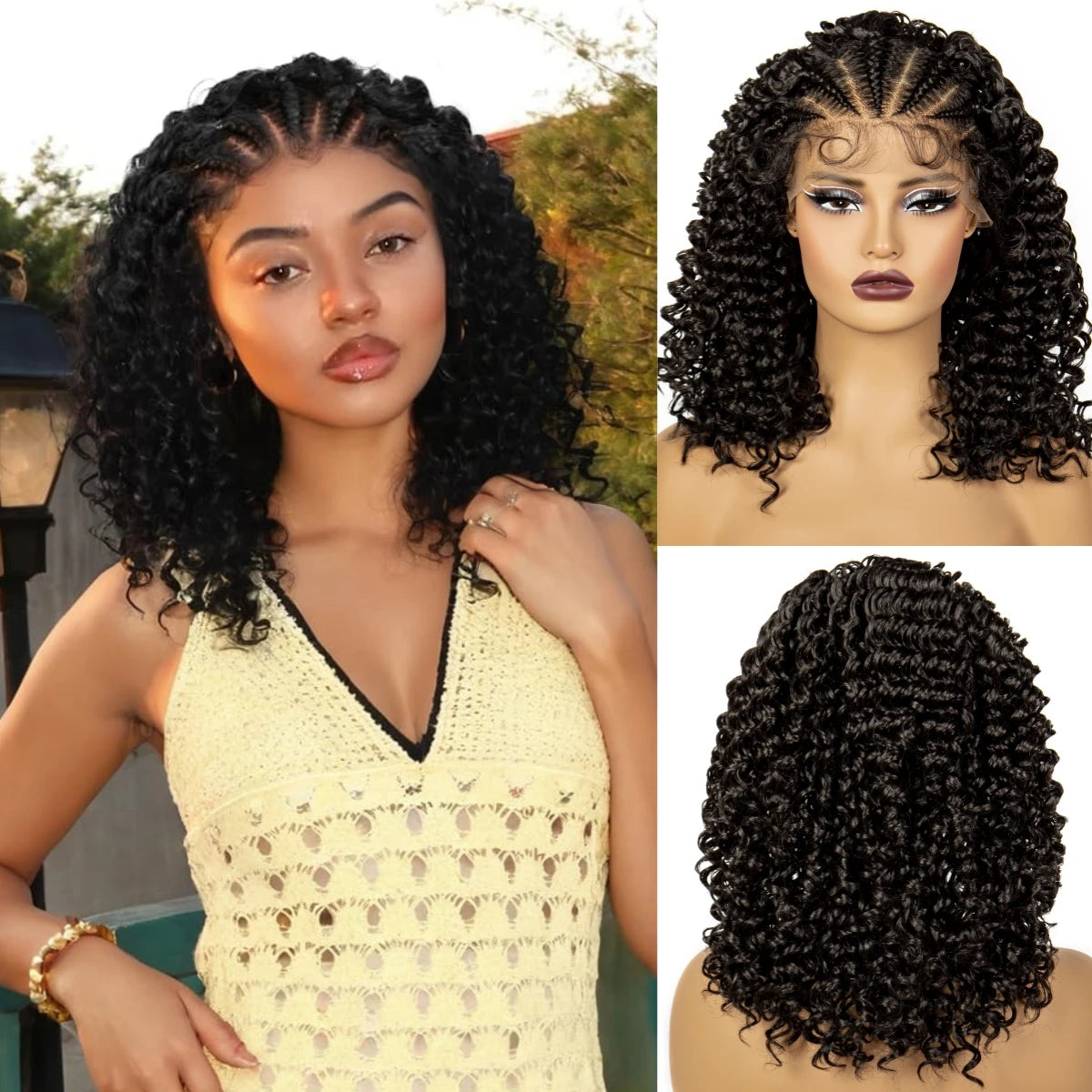 16" Curly Synthetic Lace Front Braided Wig | 13x4 Transparent Short Braids with Baby Hair Luxegan