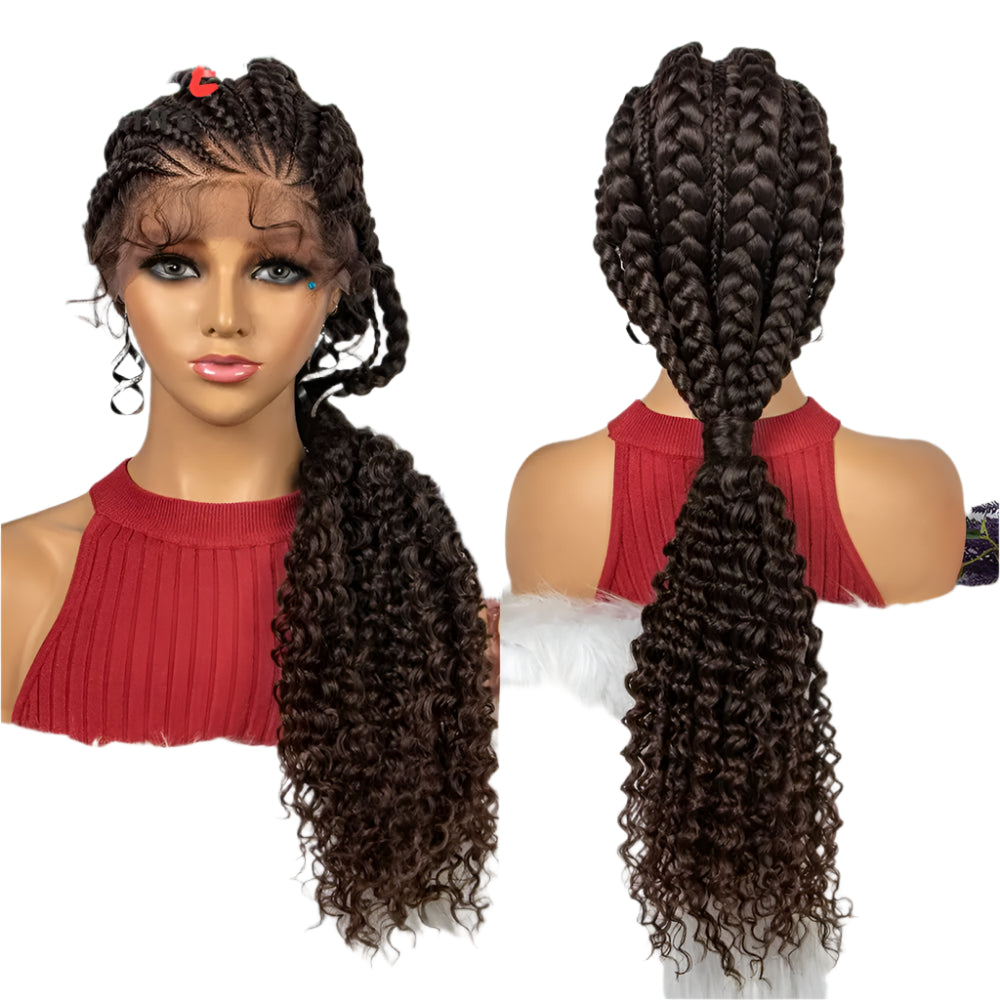 28" Blonde Knotless Cornrow Braids Wig with Curly Ends | Lace Frontal | Baby Hair Luxegan