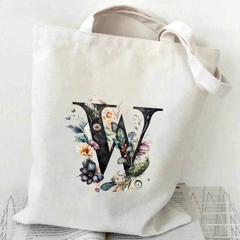 Harajuku Letter & Flower Canvas Tote | Eco Reusable Shopping Bag Luxegan