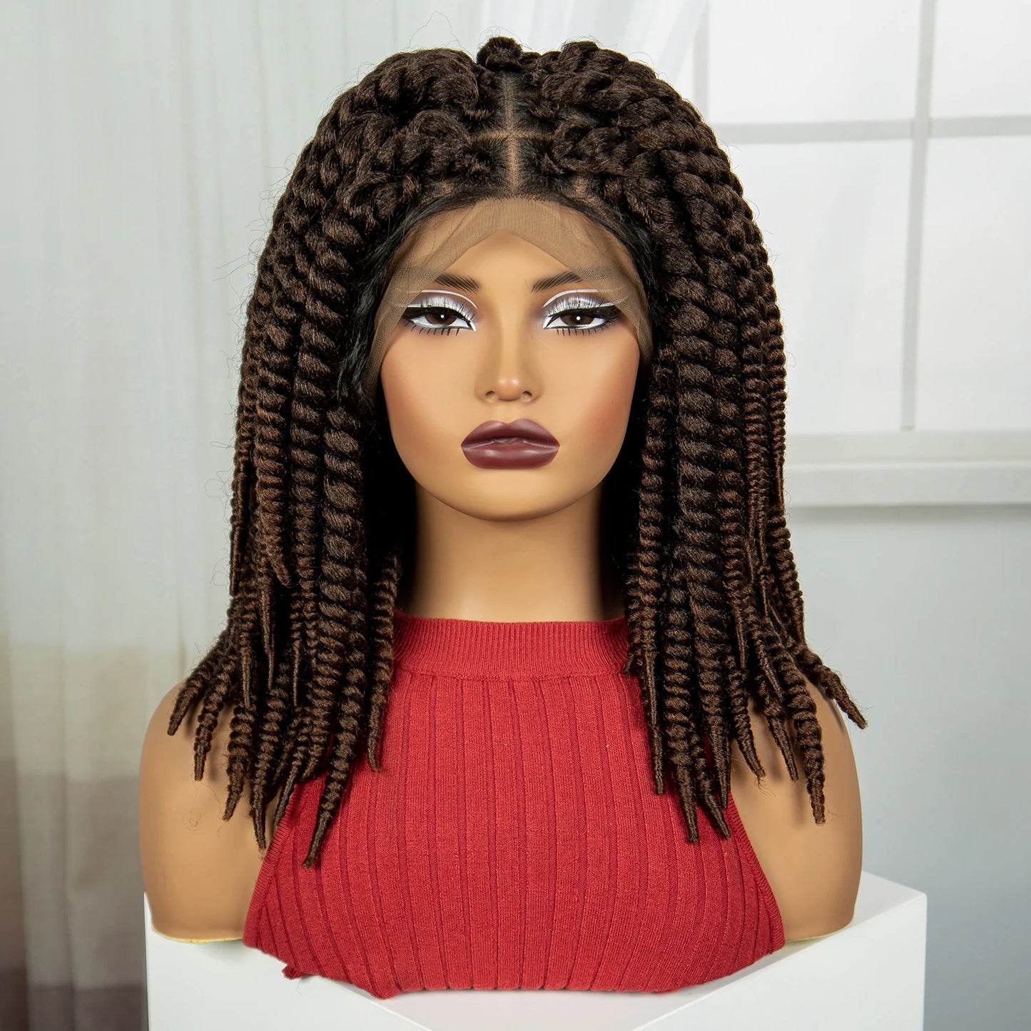 16" Twist Knotless Braids Wig | HD Full Lace | Baby Hair | Natural Look Luxegan