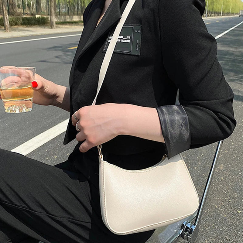 Fashion Solid Color Shoulder Bag For Women | PU Leather Armpit Handbag | Casual Daily Underarm Bag Girls Shopping Purse (Bolsa) Luxegan