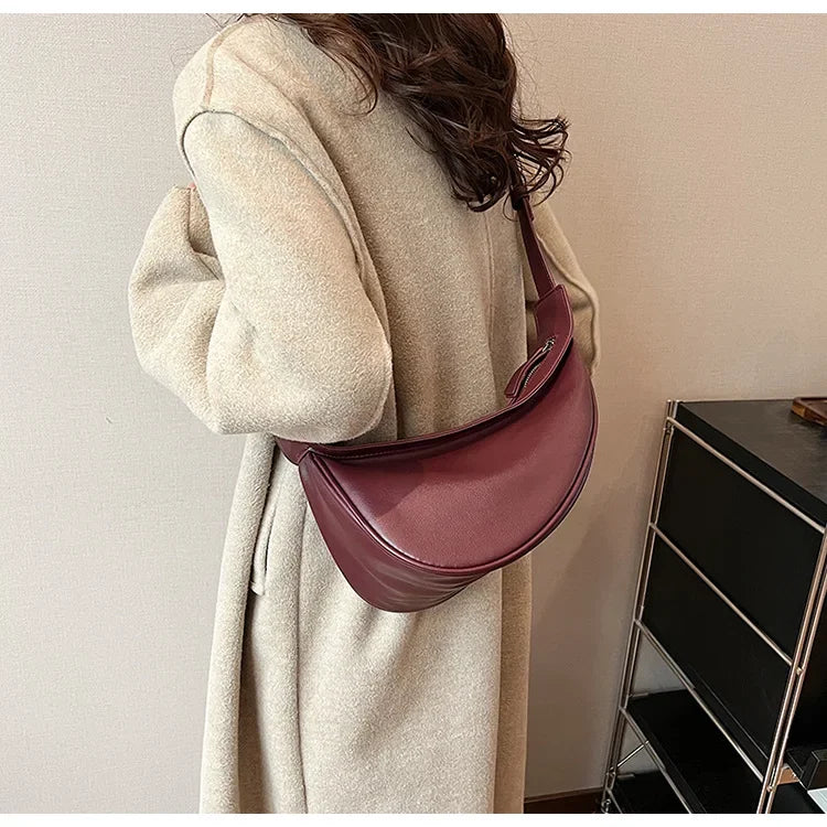 Stitched Saddle Shoulder Bag | High Capacity PU Leather Handbag Luxegan