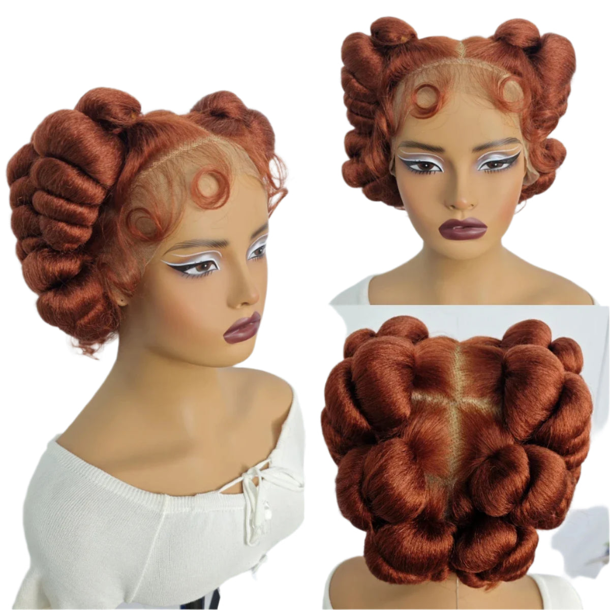 Short Cute Ginger Bantu Knotless Braids Wig | Full Lace Handmade Luxegan