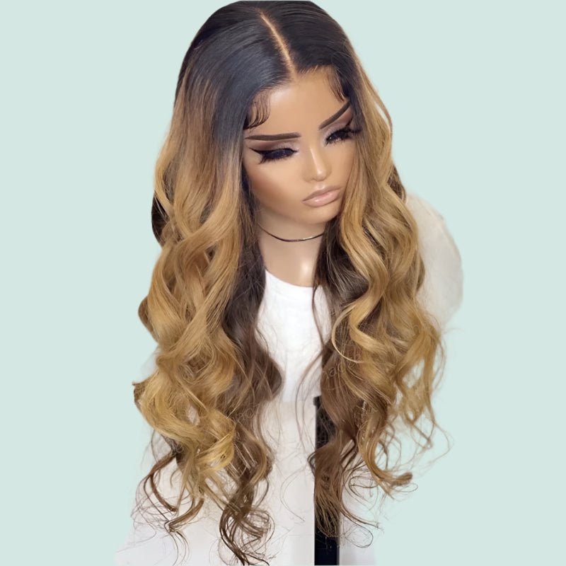26" Ombre Blonde Body Wave Lace Front Wig - Pre-Plucked, 180% Density, Glueless, with Baby Hair