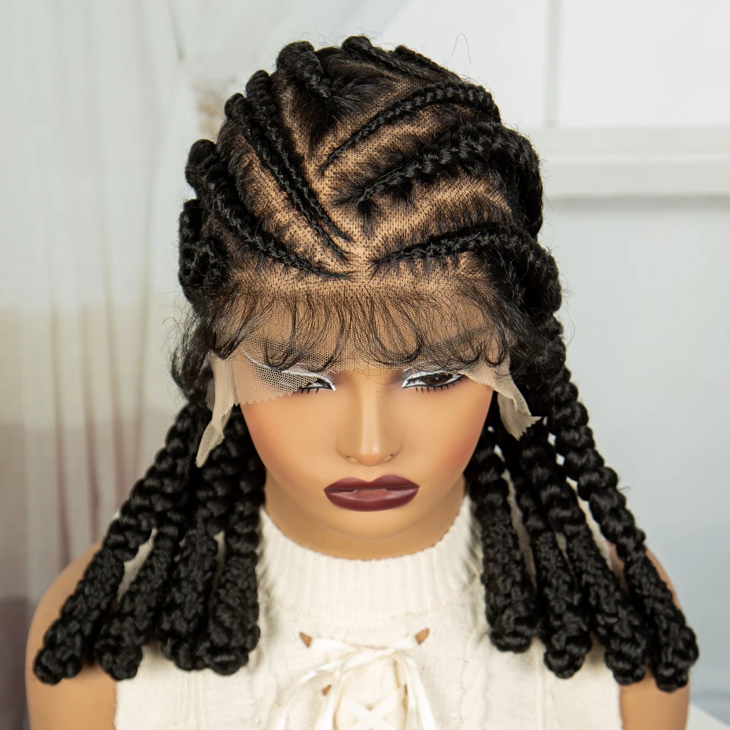 16" Cornrow Bantu Braids Wig | Full Lace Frontal | Baby Hair Luxegan