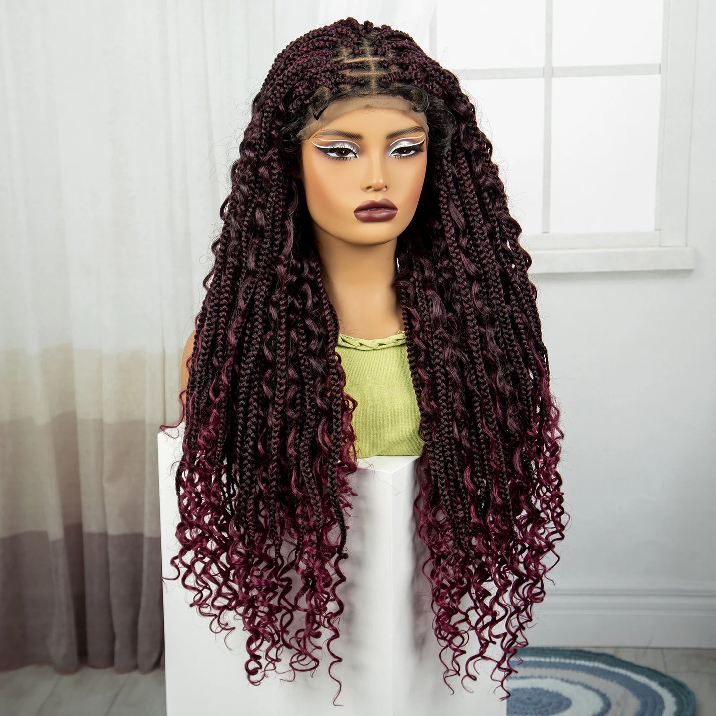 Ombre Boho Knotless Braids Wig | Curly Ends | Lace Front | Baby Hair Luxegan
