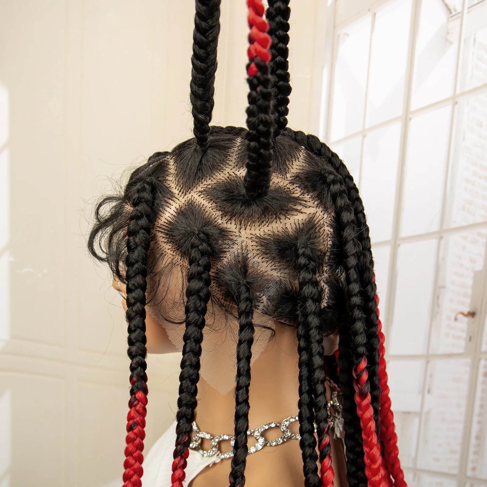 36" Big Knotless Box Braided Full Lace Wig | Cornrow Braiding Wig | Baby Hair | Synthetic Braids | For Women