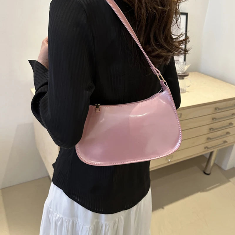 Women's Retro Solid Color PU Leather Shoulder Bag Handbag