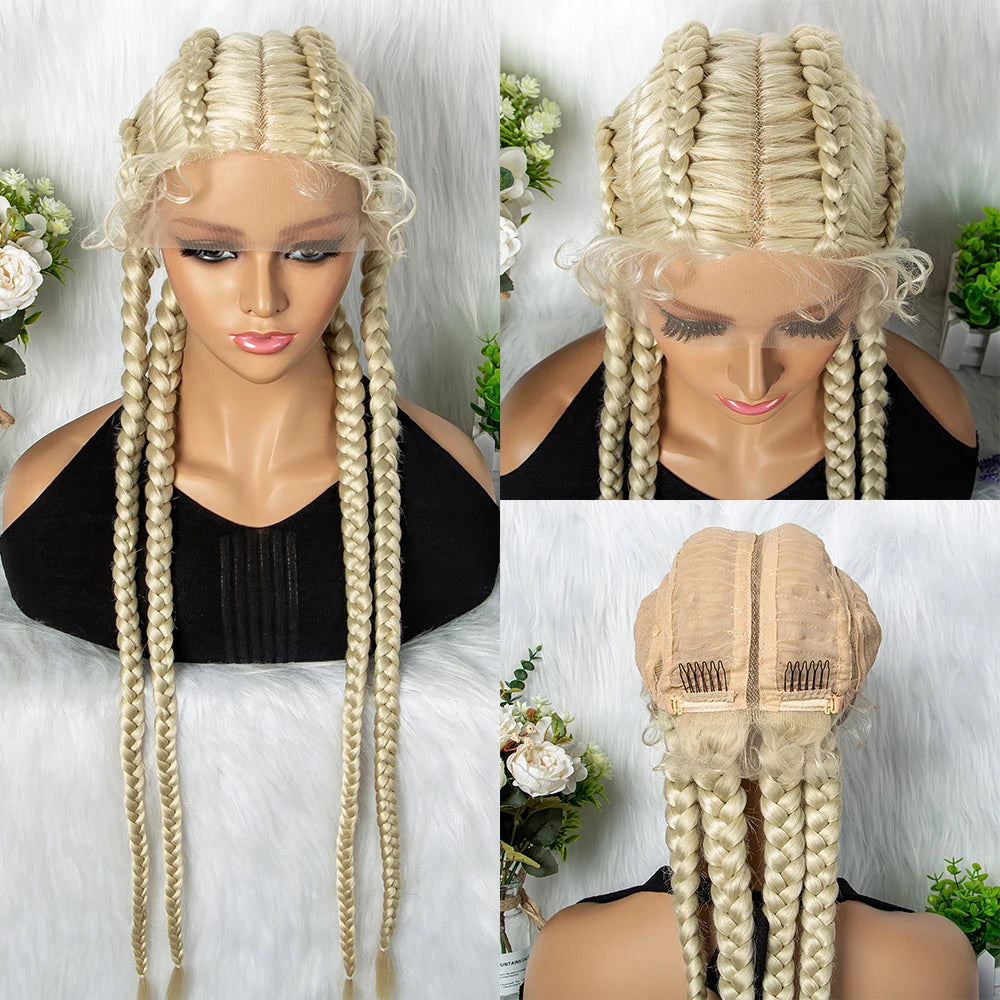 32" Full Lace Four Braid Box Braids Wig | Kanekalon Synthetic Braided Wig for Black Women