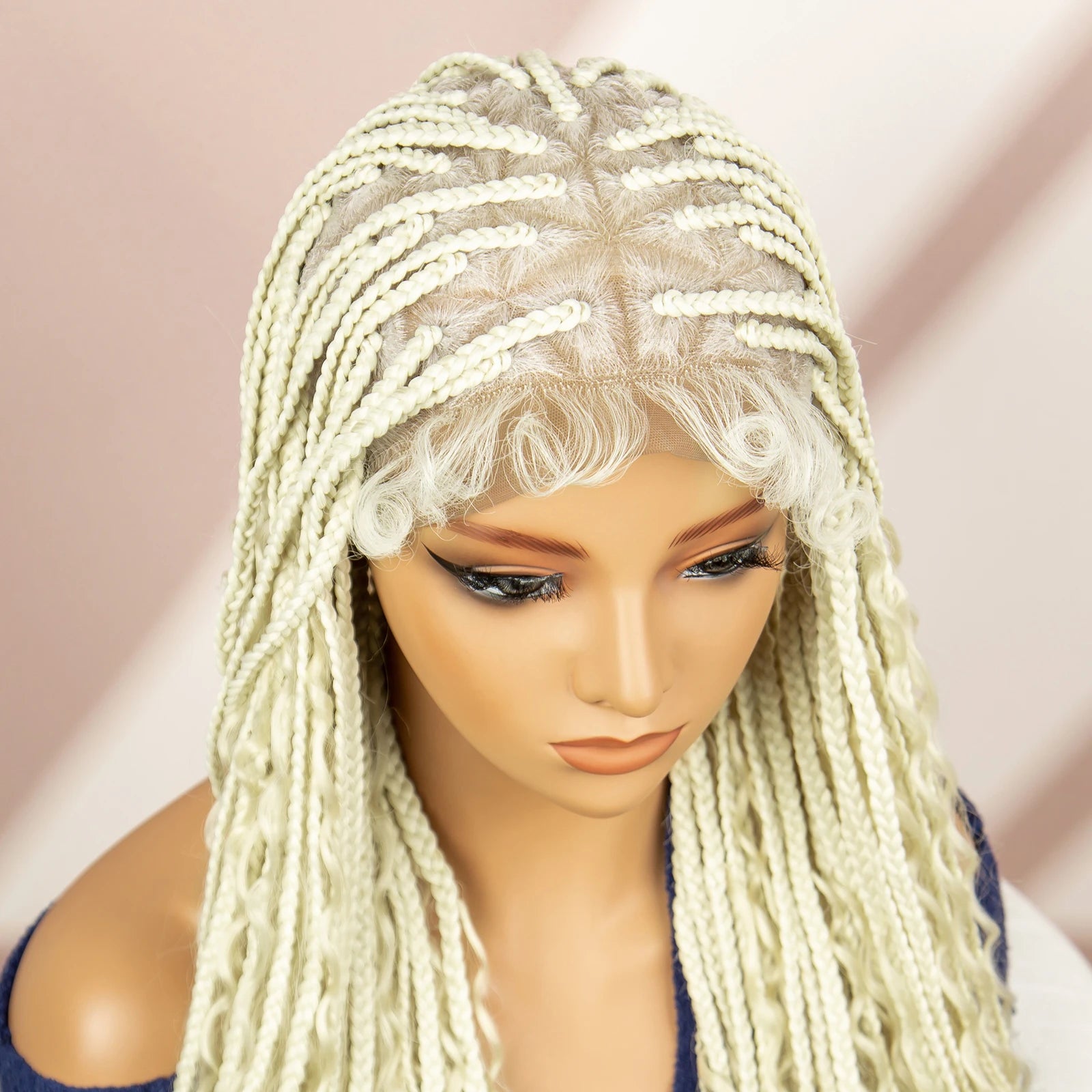 Boho Box Braided Wig with Curly Hair | Goddess Locs Accents | Full Lace Brown Braids Wig | Bohemian Box Braid Wig