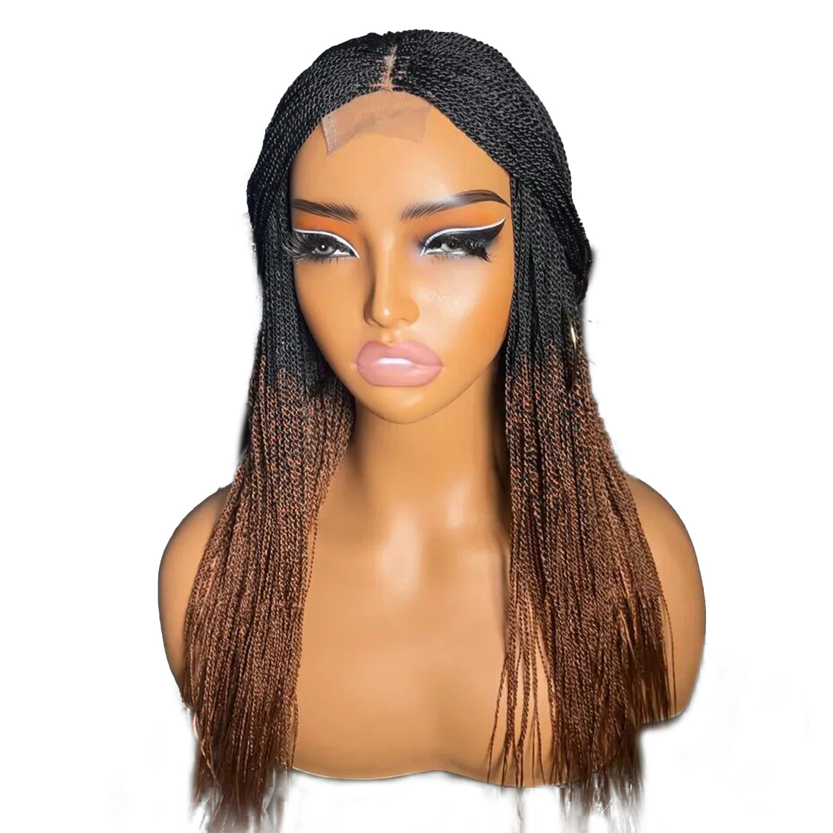 28" Micro Twist Braided Wig | 1B Black | Front Lace | Glueless | Petite Cap | For Black Women