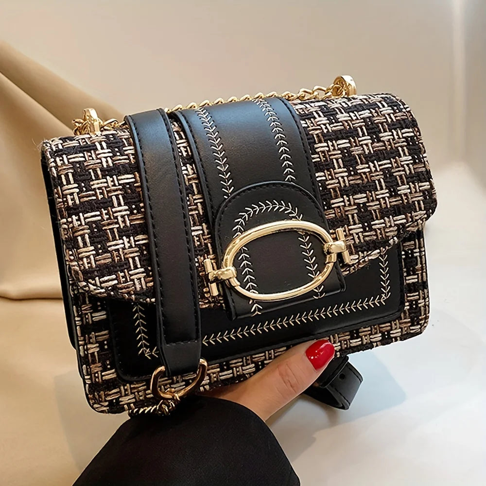 Chic Mini Plaid Tweed Crossbody Bag with Adjustable Strap Luxegan