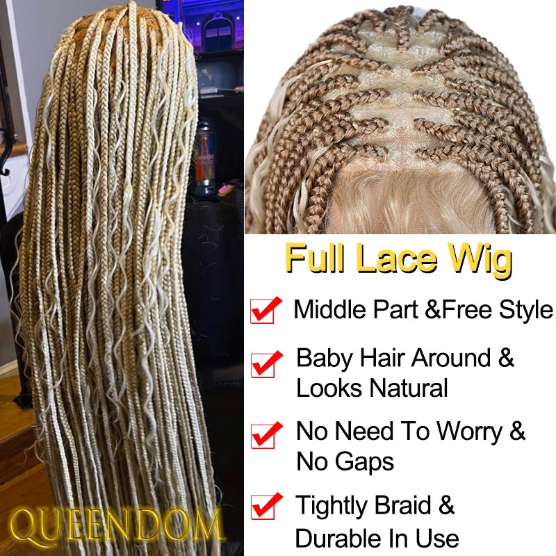 32" Ombre Blonde Boho Braids Wig | Goddess Locs & Cornrows | Full Lace | Synthetic Luxegan