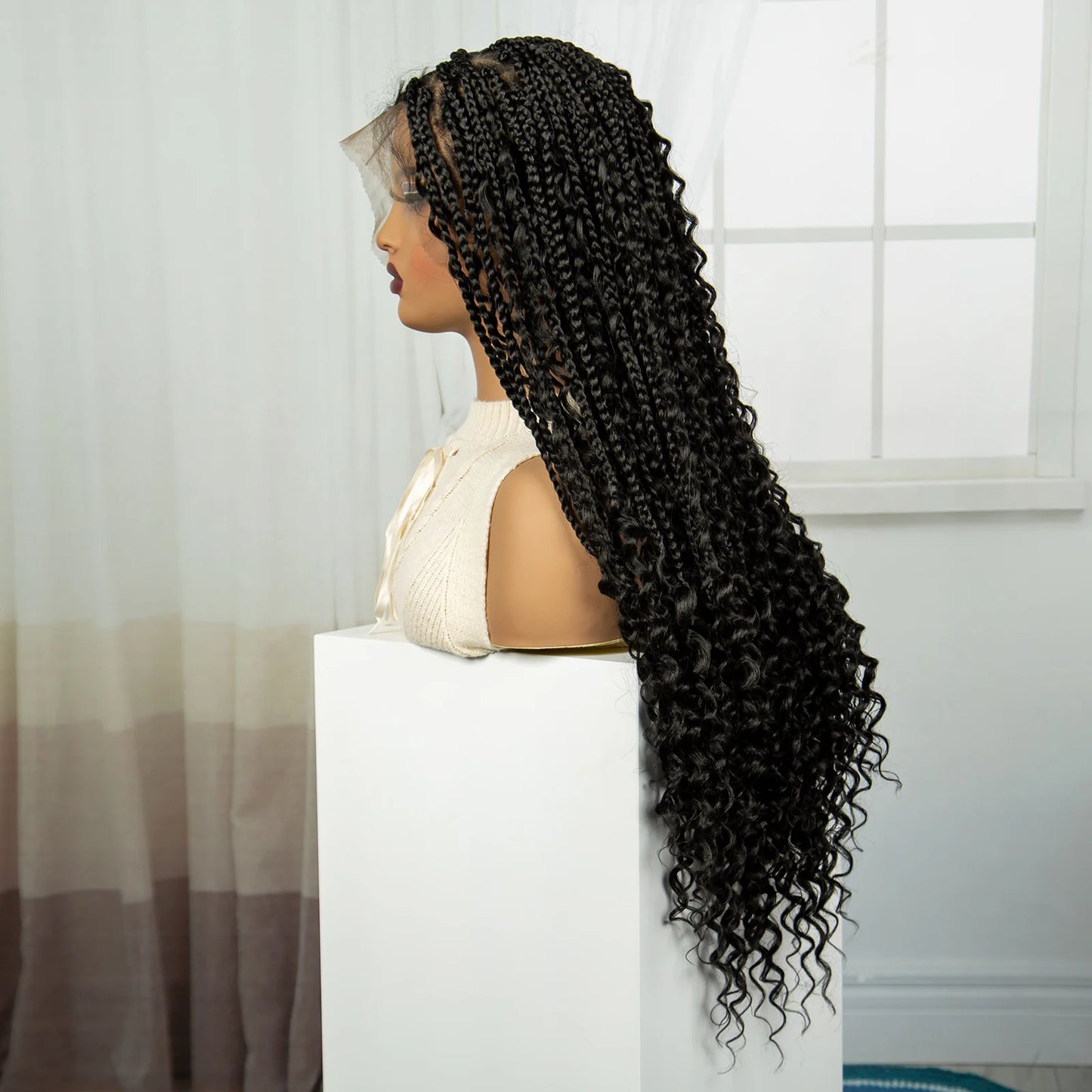 32" Boho Knotless Braids Wig | Natural Curly Ends | Full Lace | Baby Hair Luxegan