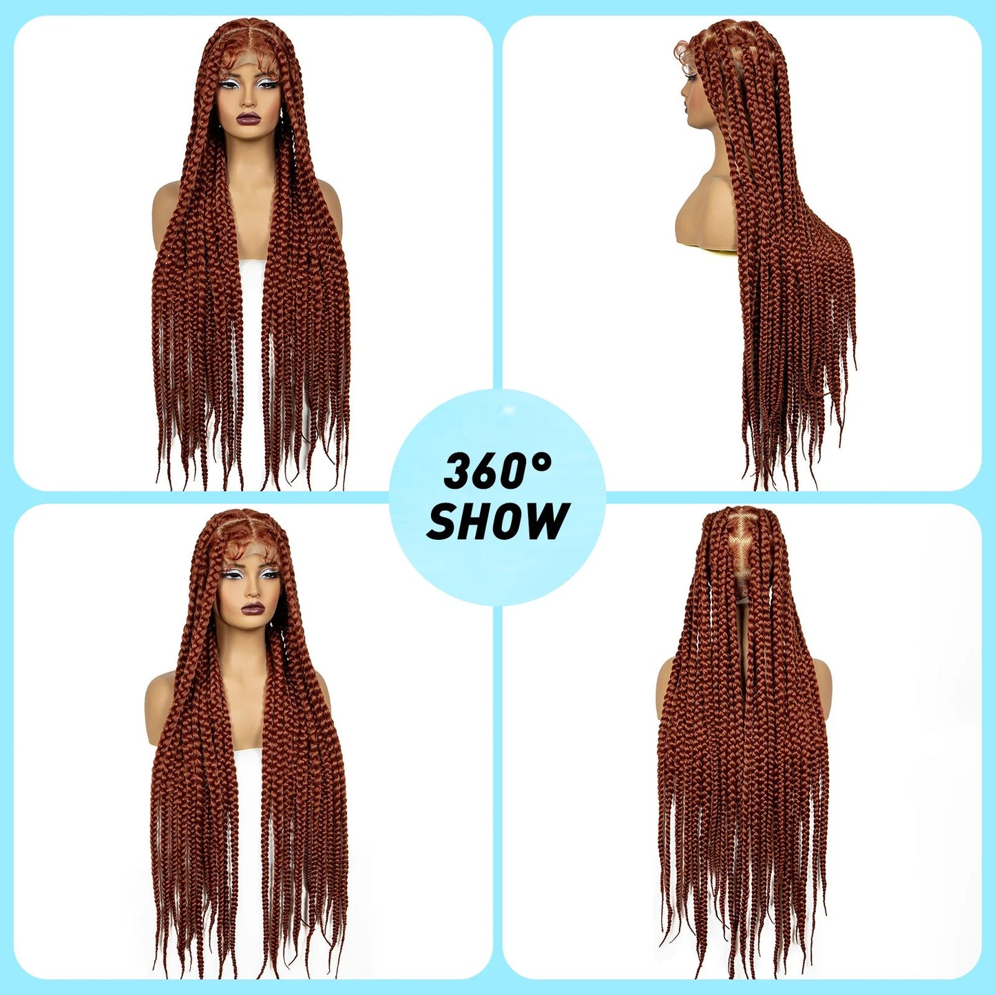 36" Purple Knotless Box Braids Wig | Transparent Full Lace | Baby Hair | Synthetic Luxegan