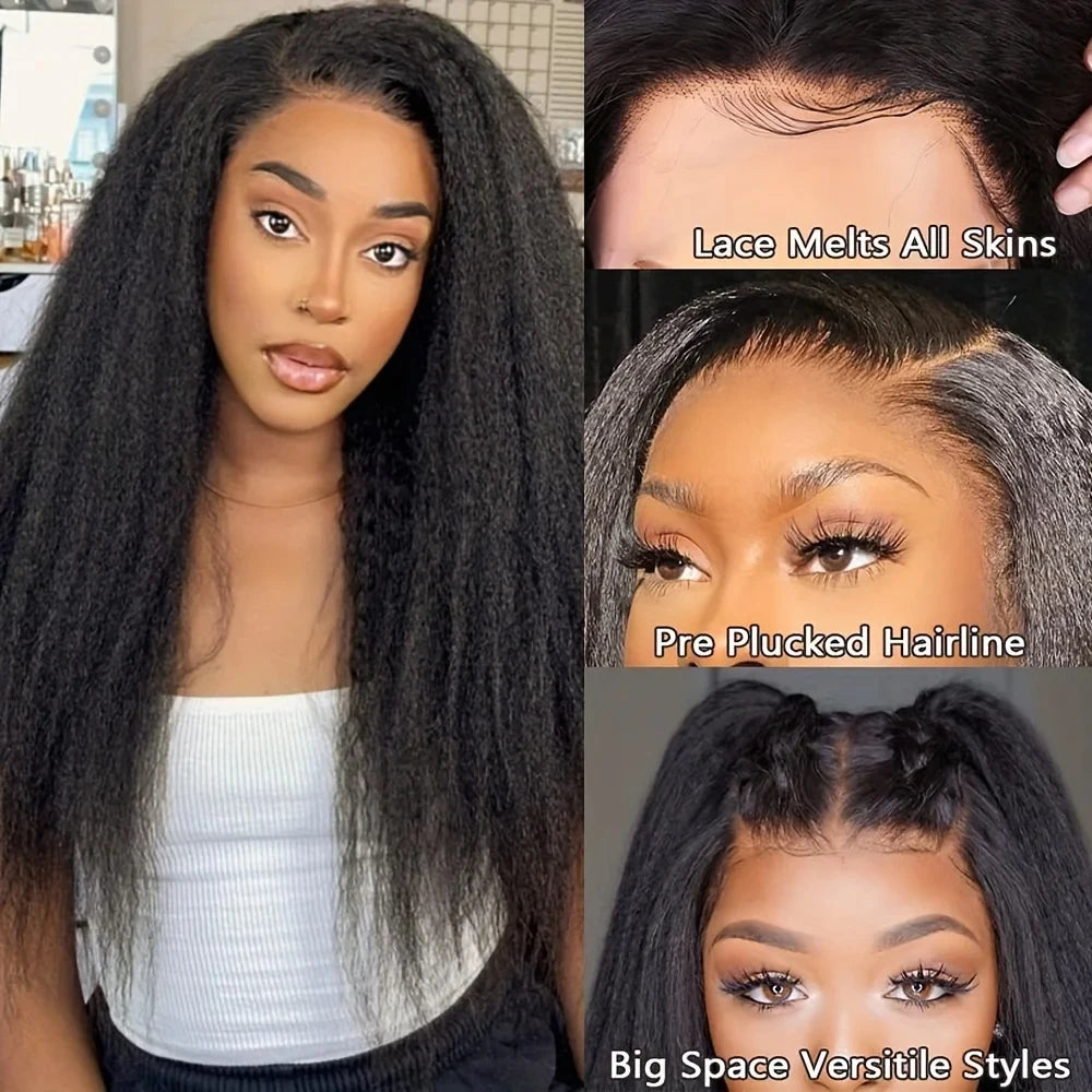 40 Inch Full 360 HD Lace Frontal Kinky Yaki Straight Human Hair Wig | 300% Density Transparent Lace Front Wig for Women Luxegan