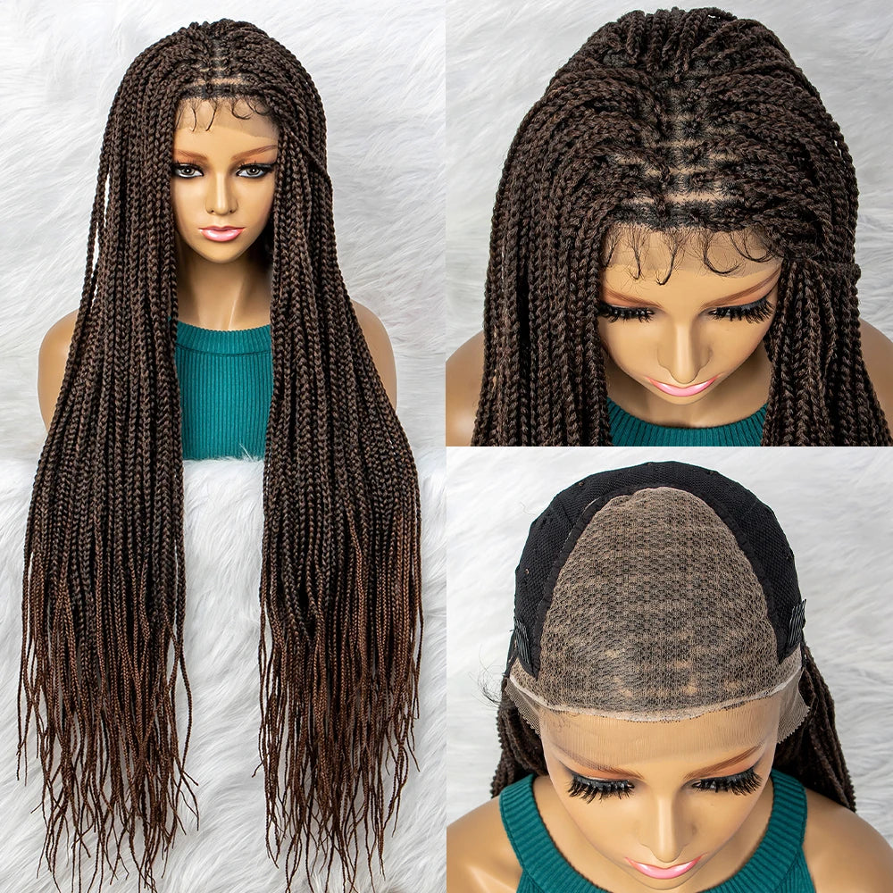 Goddess Box Braids Lace Front Wig | Transparent Full Lace Synthetic Braided Wig Luxegan