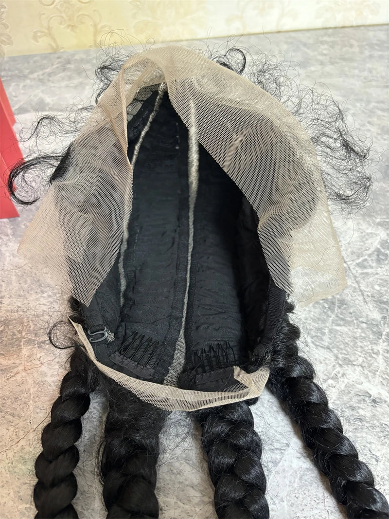 4-Braids Full Lace Braided Wig | Natural Dark Synthetic Wig | Heat Resistant | Black Women Luxegan