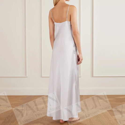 Lace Floral Draped A-Line Prom Dress | Spaghetti Strap Sleeveless Ankle-Length Gown - view 2
