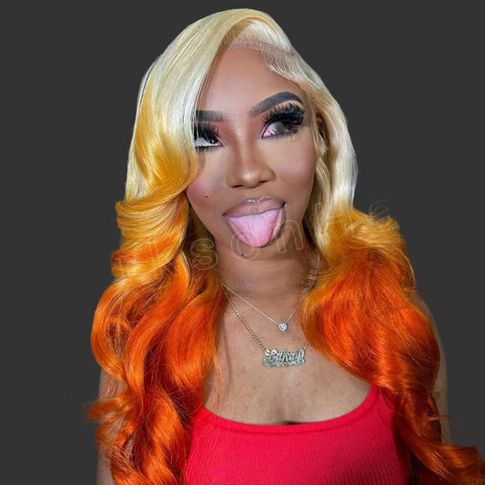 Ginger Orange Wear-and-Go Glueless Frontal Wig | Luxurious HD Highlight Colored Lace Front Wig | 13x6 Transparent Swiss Lace Body Wave Brazilian Human Hair Wig for Women Luxegan