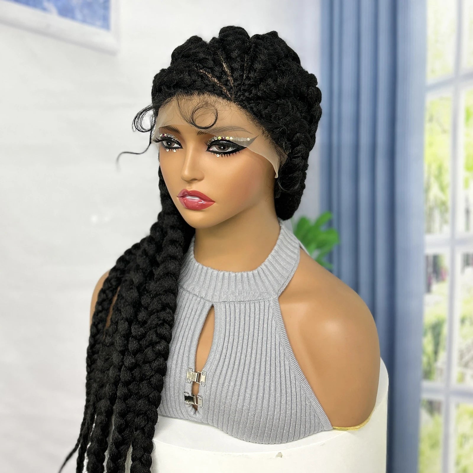 36" Long Cornrow Knotless Braids Wig | Full Lace | Baby Hair Luxegan