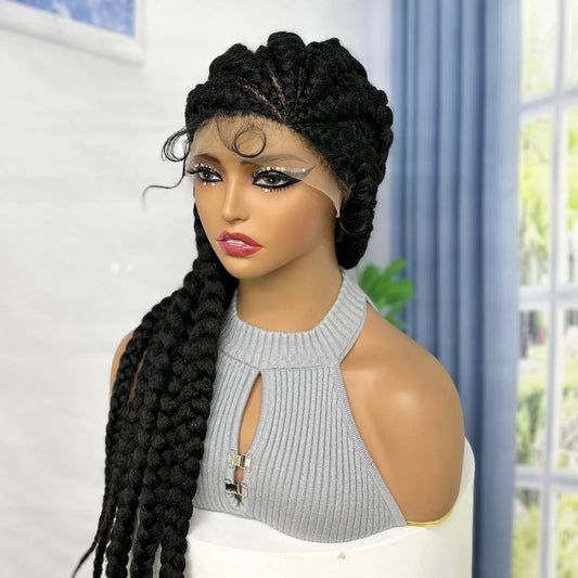 36" Long Cornrow Knotless Braids Wig | Full Lace | Baby Hair Luxegan