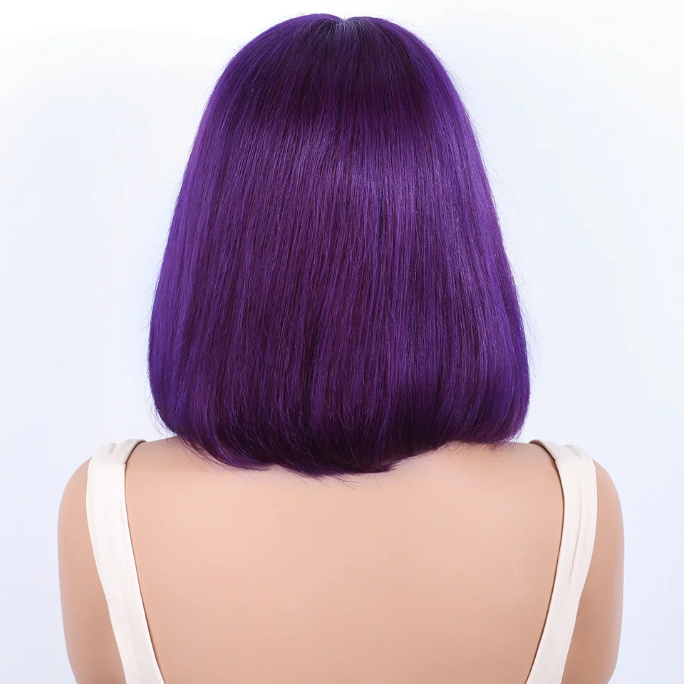 Purple Straight Bob Wig | 13x5x1 Brazilian Human Hair Lace Part with 180% Density (Party Style, Remy) Luxegan