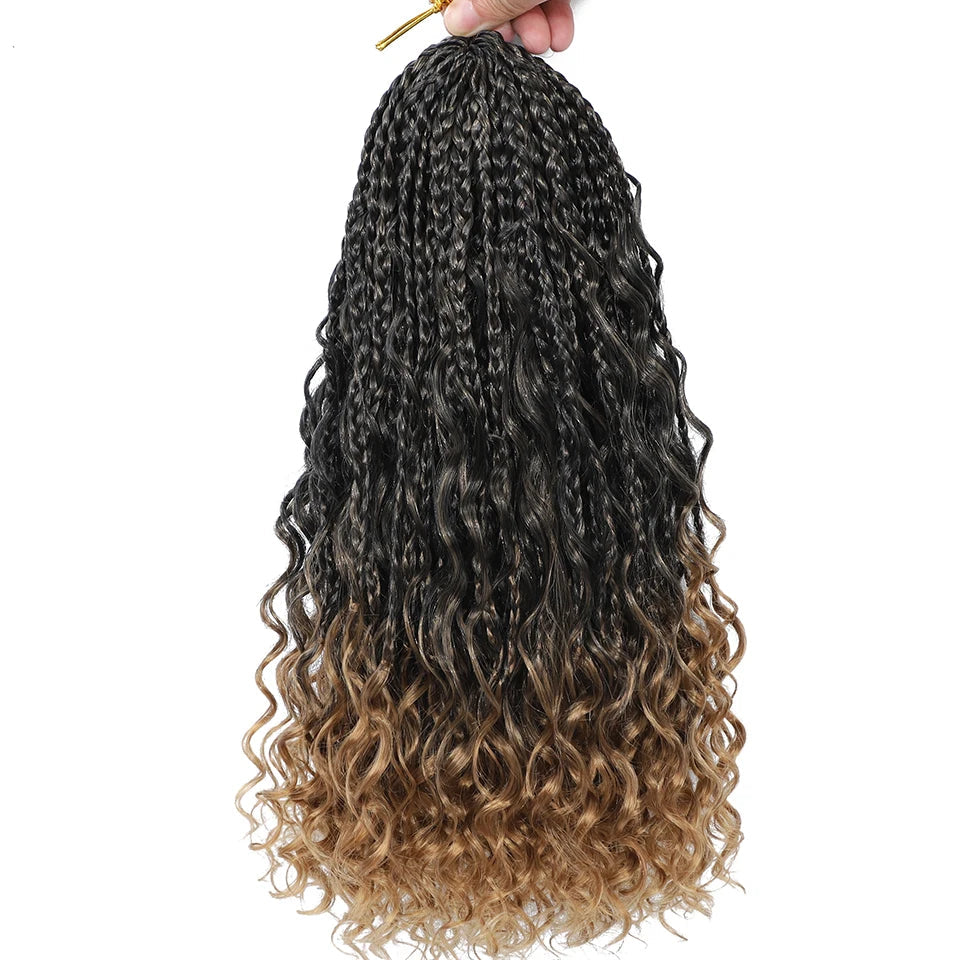 Ombre Goddess Box Braids Crochet Hair with Curly Ends | 14 Inch | 1-6 Packs Luxegan