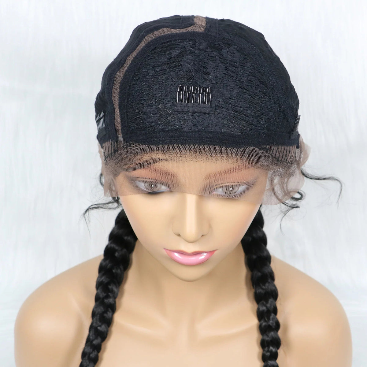 24" Dutch Cornrow Box Braid Wig | Lace Front Synthetic Wig with Baby Hair | Afro Wig for Black Women | High-Temp Fiber Luxegan