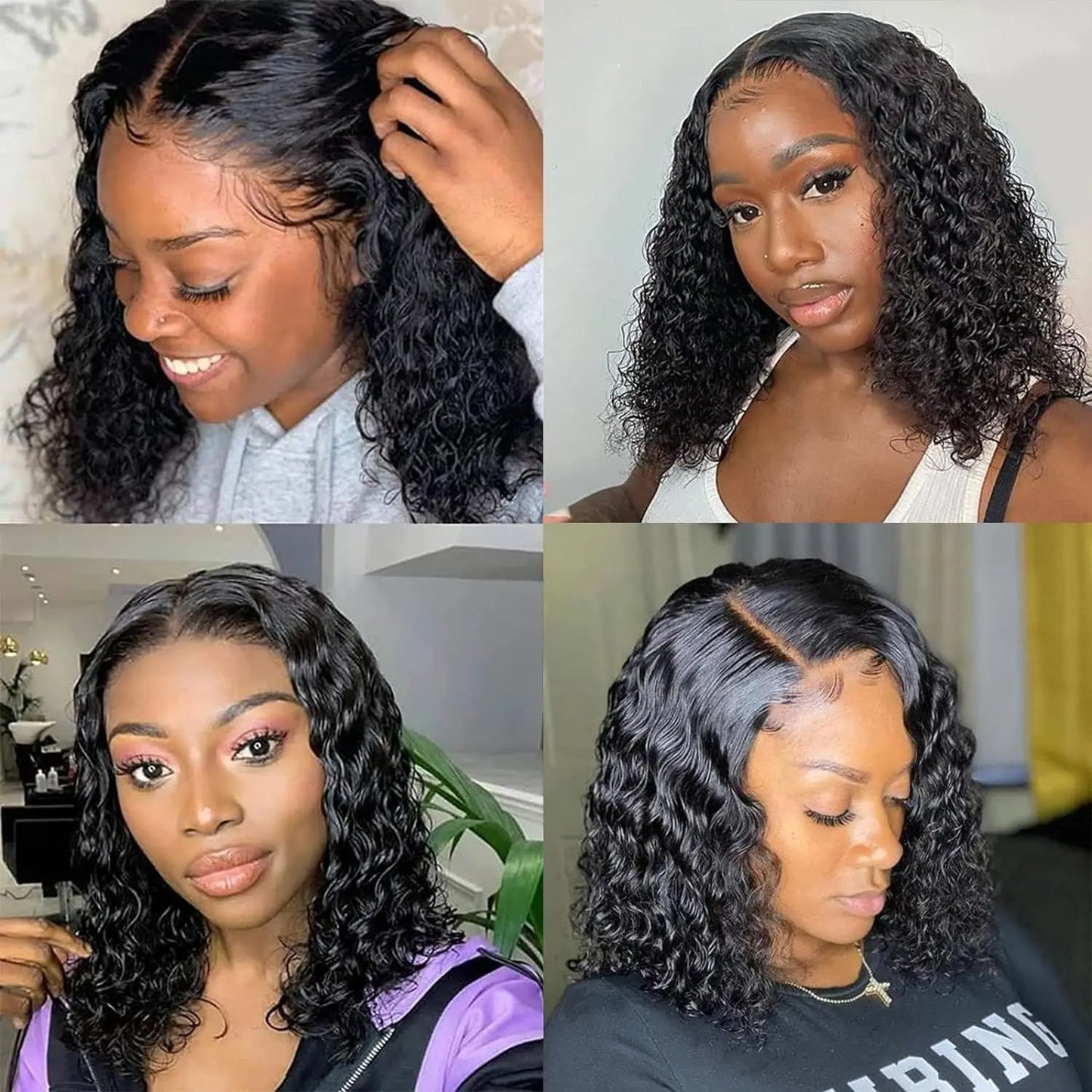 Deep Curly Short Bob Human Hair Wig - 13x4 Transparent Lace Frontal & Deep Wave Part Wig - 100% Brazilian Remy Human Hair Glueless Natural Black Curly Bob Wig for Women Luxegan