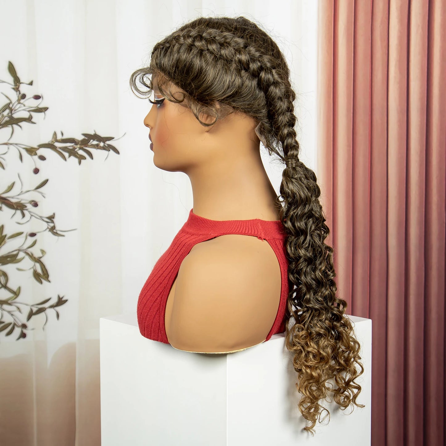 Curly Cornrow Twist Braids Wig | 13x1 T Part Lace | Water Wave | Black Women Luxegan