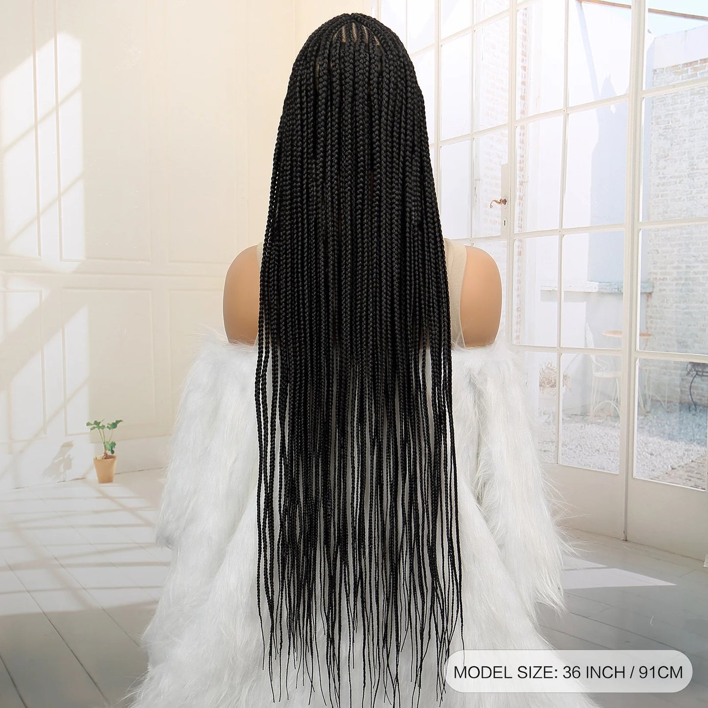 36" Cornrow & Knotless Box Braids Wig | Full Lace | Baby Hair | Twist Accents | Kanekalon Hair