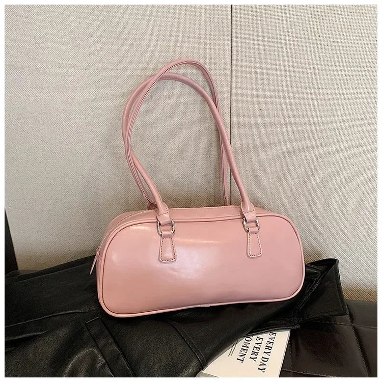 Retro Solid PU Leather Underarm Bag | Soft Korean Fashion Shoulder Purse Luxegan