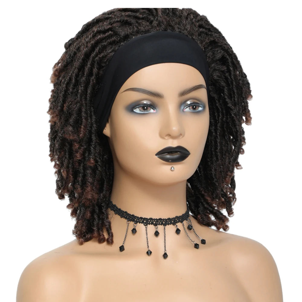 Soft Faux Locs Headband Wig - 6 Inch Ombre Dreadlock Wig for Black Women - Curly Braided Synthetic Wig with Headband - 1B, Burgundy, 27, 30, 613 Options Luxegan