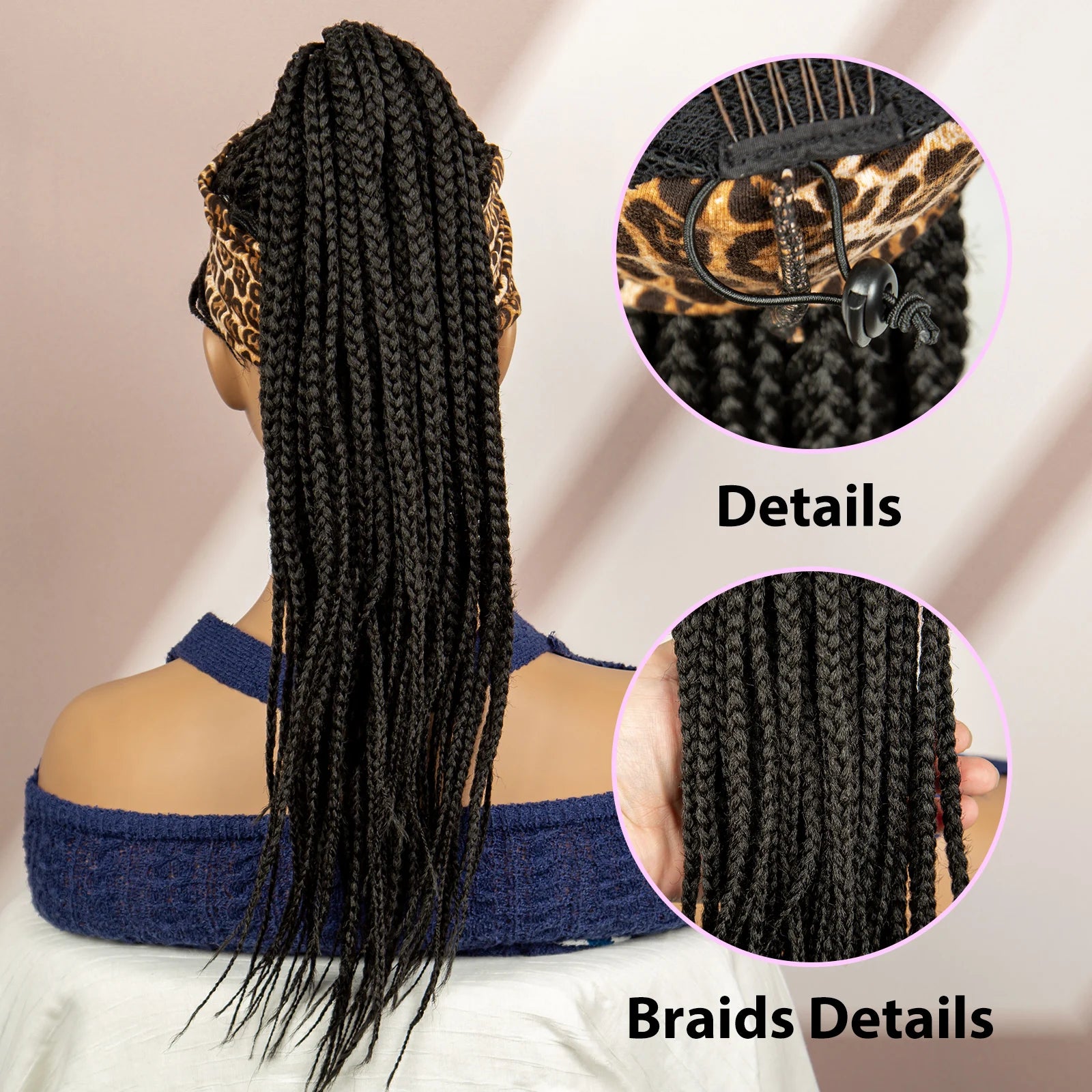 Bangs Ponytail Braided Wig with Headband | 27/613 Leopard Print Hair | Synthetic Daily Use Wig | Long Braids