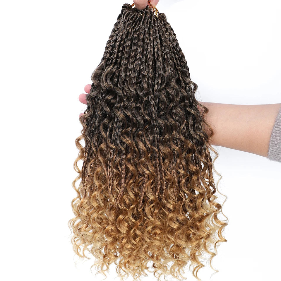 Ombre Goddess Box Braids Crochet Hair with Curly Ends | 14 Inch | 1-6 Packs Luxegan