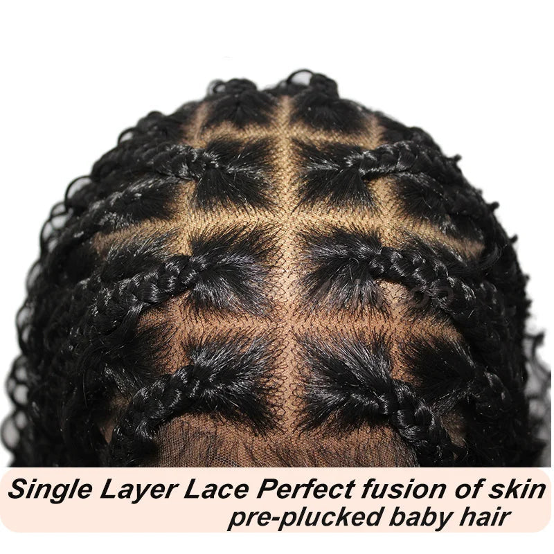 12" Short Bob Boho Braided Wig | 360 Full Lace Front | Goddess Box Braids & Curly Hair | Knotless Cornrow Wig