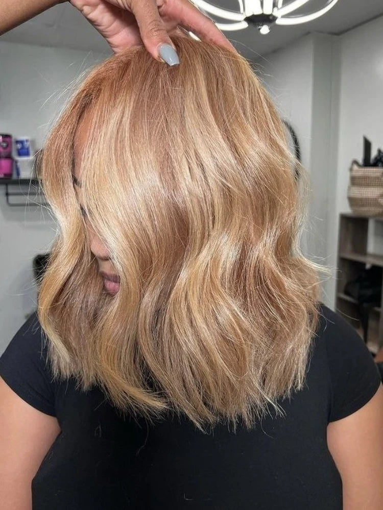 Honey Blonde Wavy Lace Front Wig with Shadow Roots | HD Lace Human Hair Wig | Multi-Parting